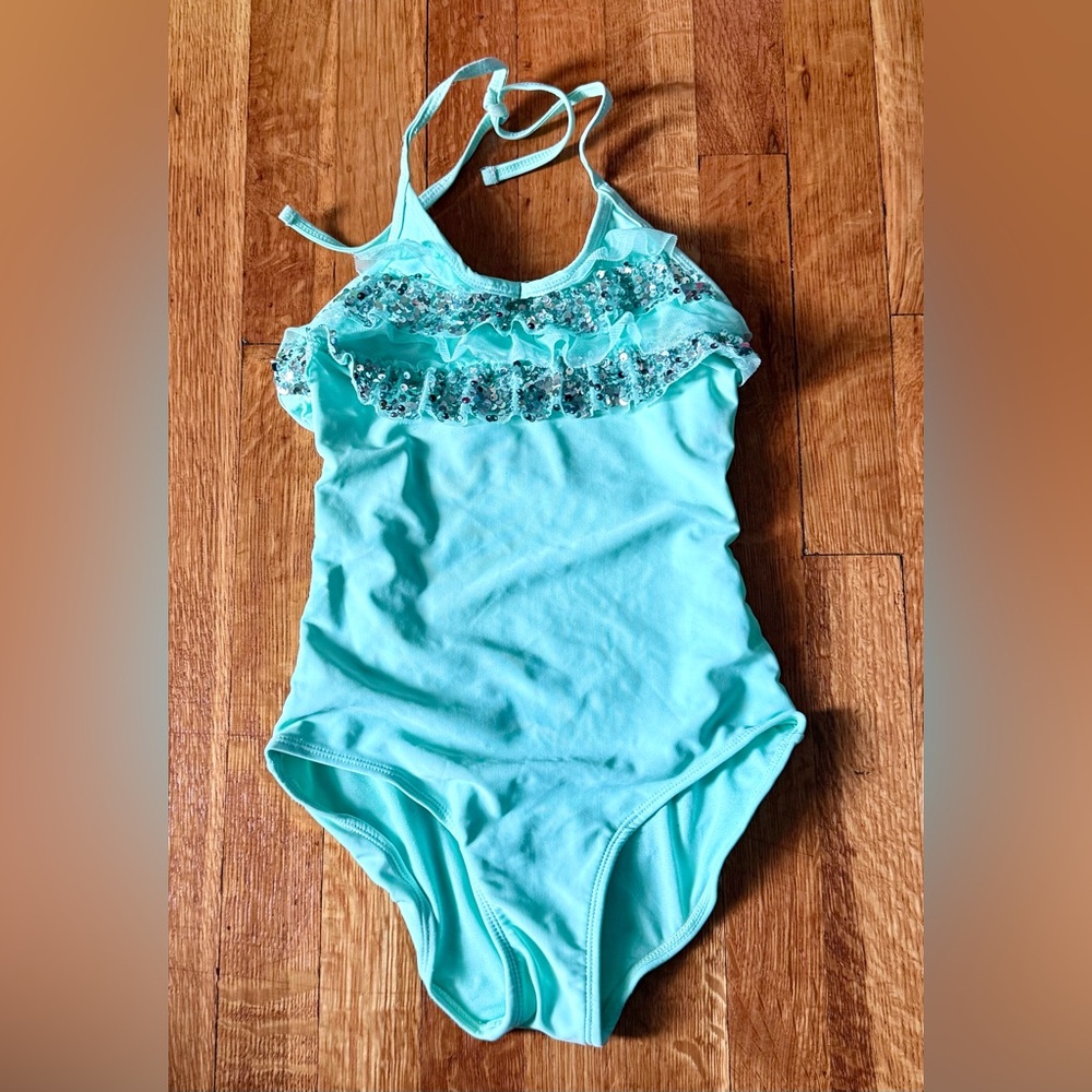 Circo Mint green Swimsuit Girl Sz L 12/14 sequins beach summer vacation